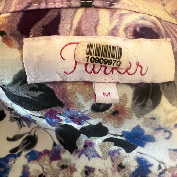 Parker Size Medium Long Sleeve 100% Silk Floral V-Neck Women's Top - Picture 7 of 9